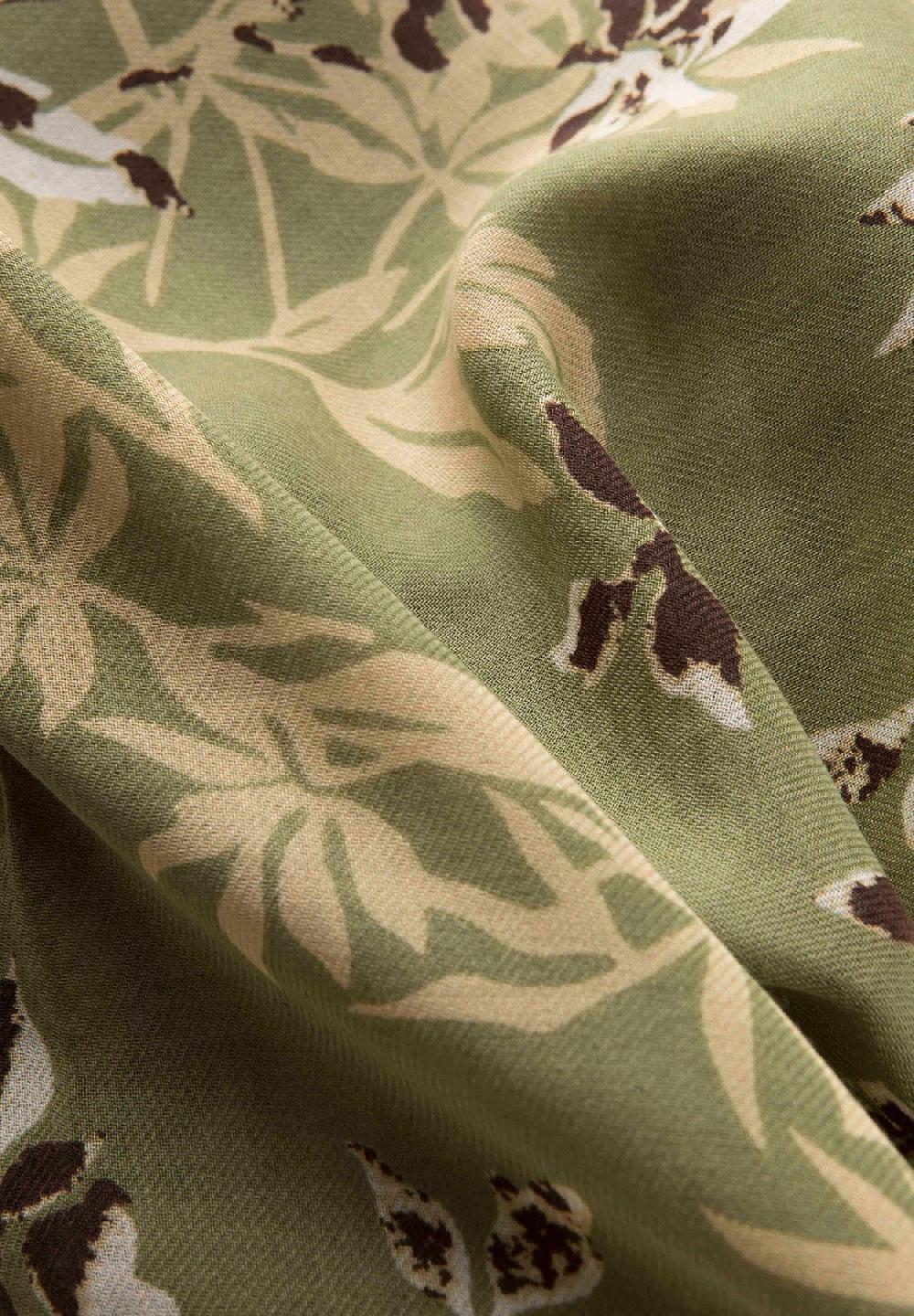 Angelico Sciarpa verde fantasia floreale lana cotone frange Vendita Economica