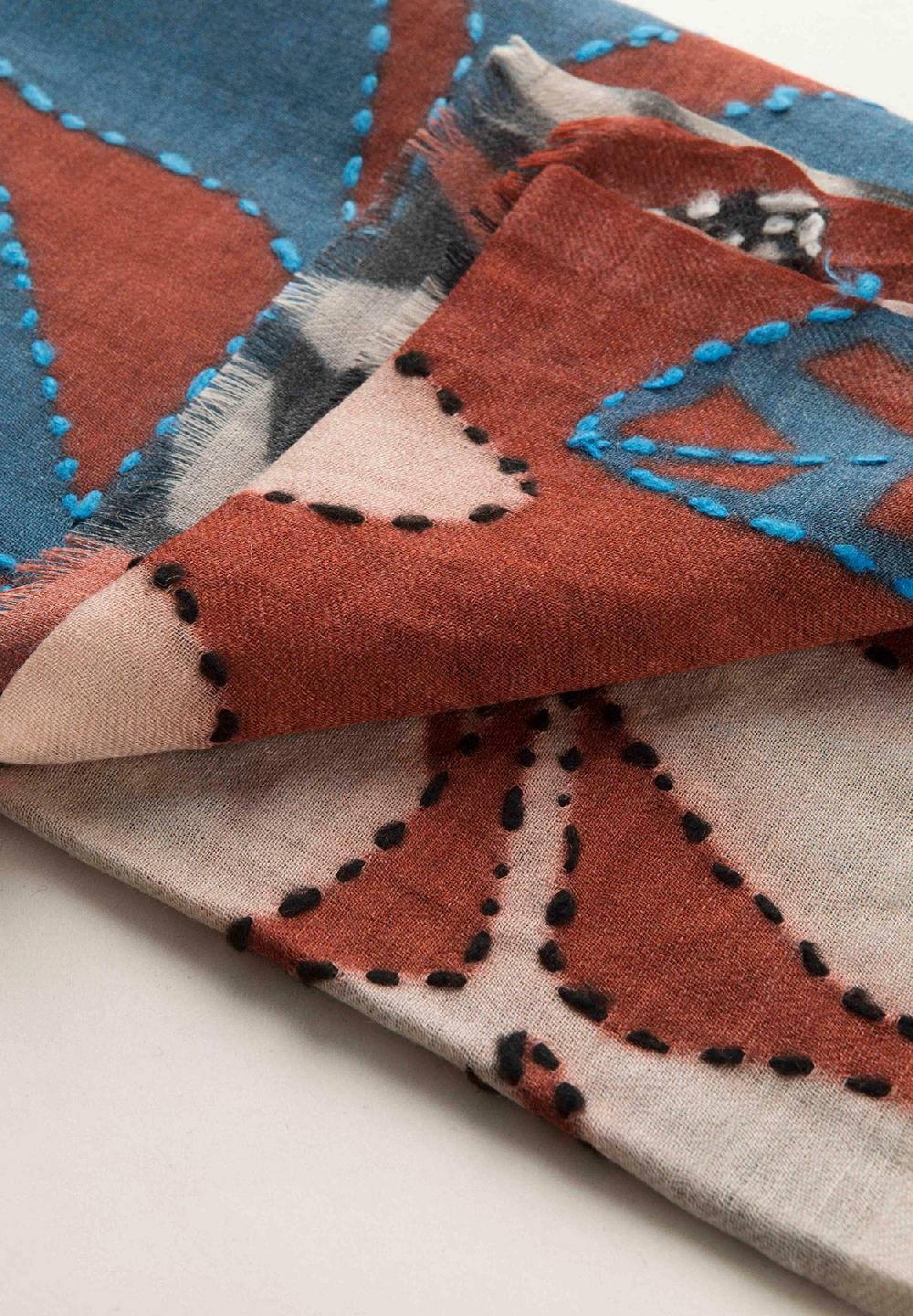 Angelico Sciarpa bordeaux fantasia foglie lana Saldi Di Fabbrica