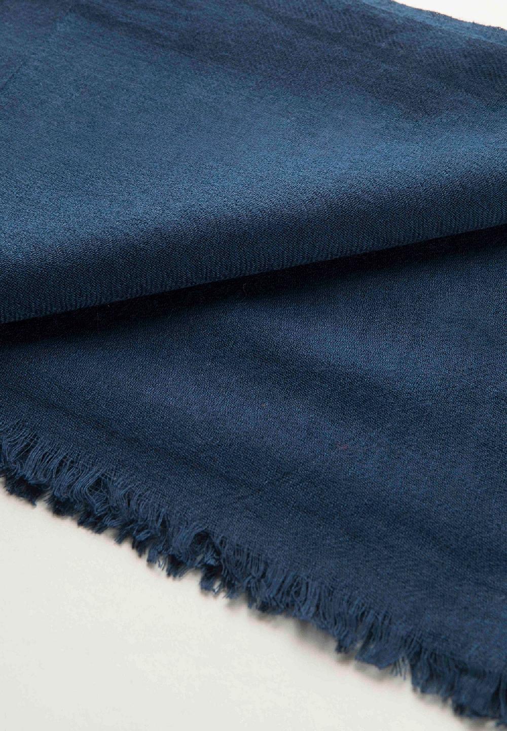 Angelico Sciarpa blu lana merinos frange Nuova