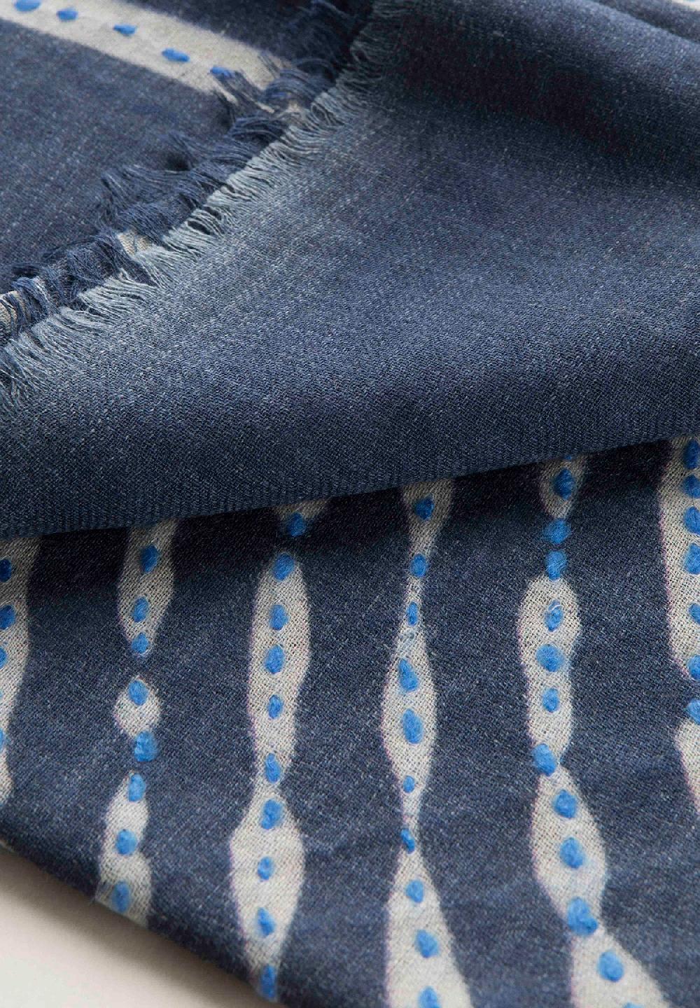 Angelico Sciarpa blu ricamo azzurro lana frange Vendita