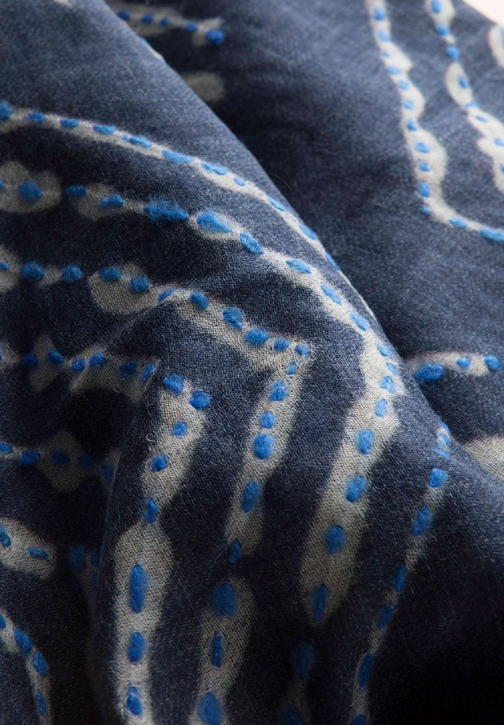 Angelico Sciarpa blu ricamo azzurro lana frange Vendita