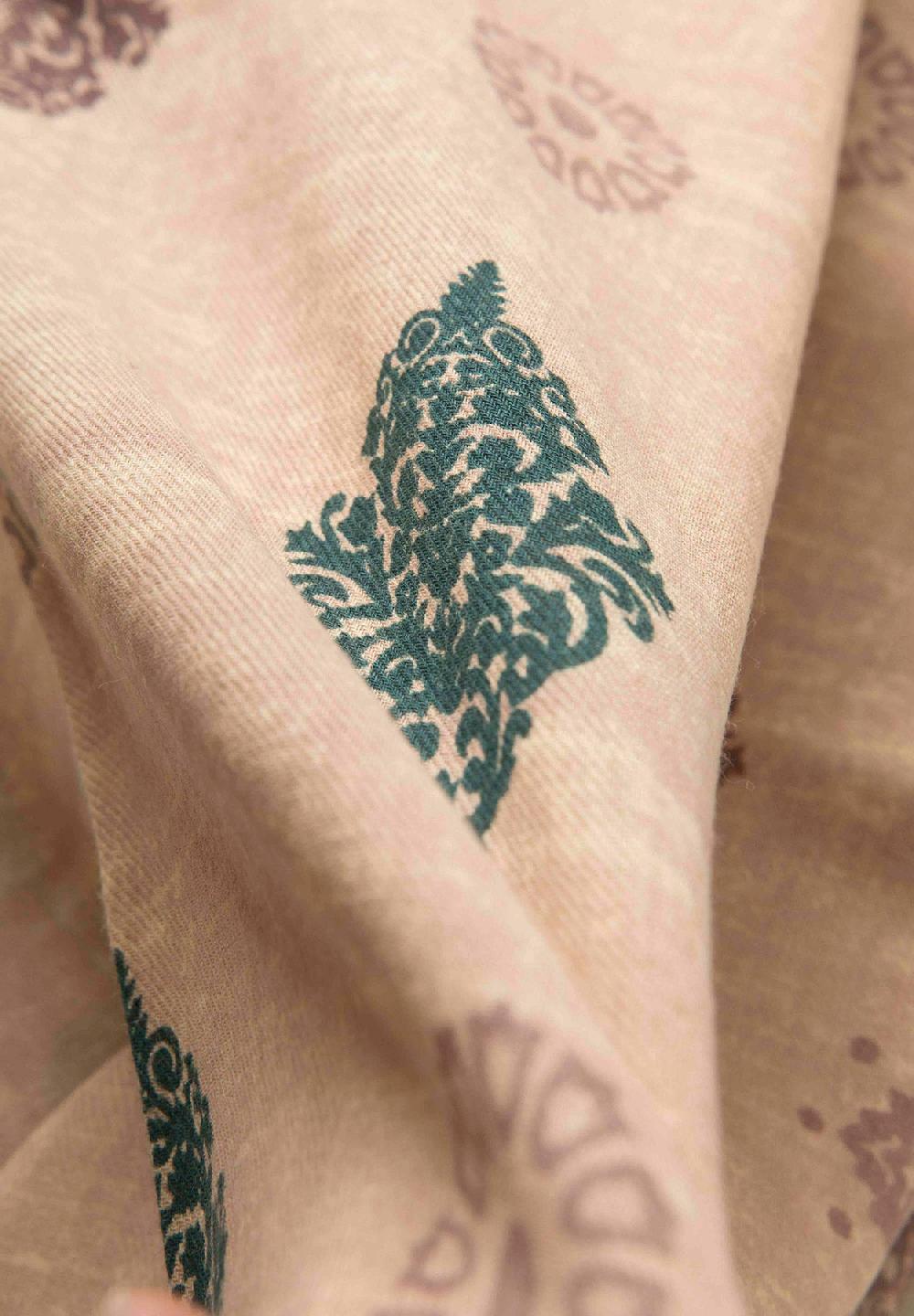 Angelico Sciarpa beige verde fantasia astratta cotone lana frange Spedizione Gratuita