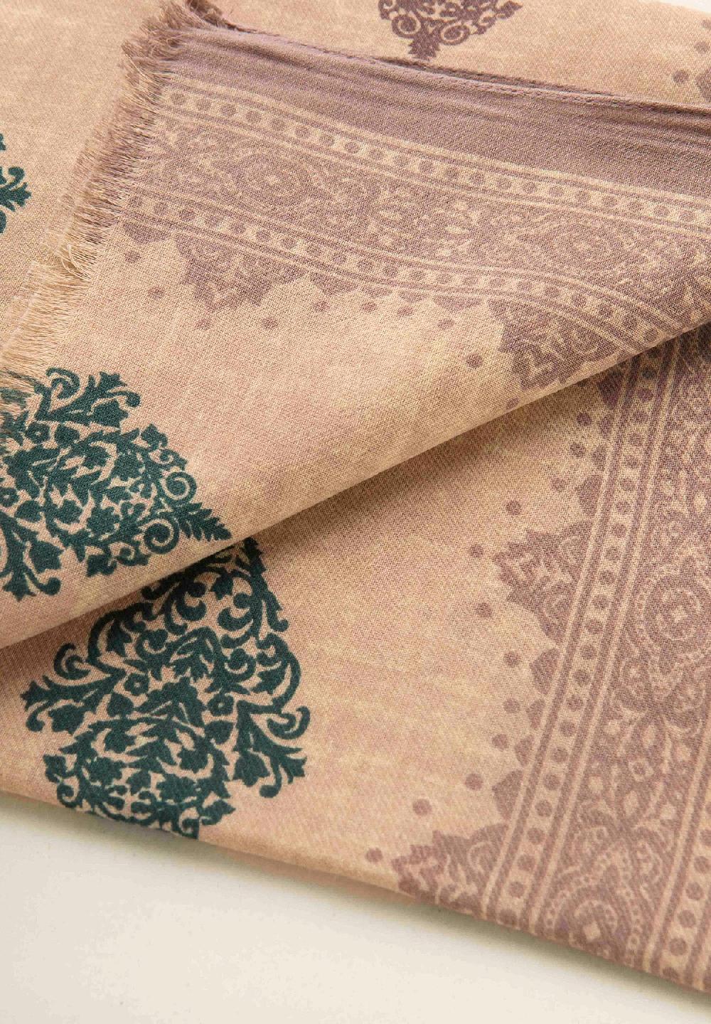 Angelico Sciarpa beige verde fantasia astratta cotone lana frange Spedizione Gratuita