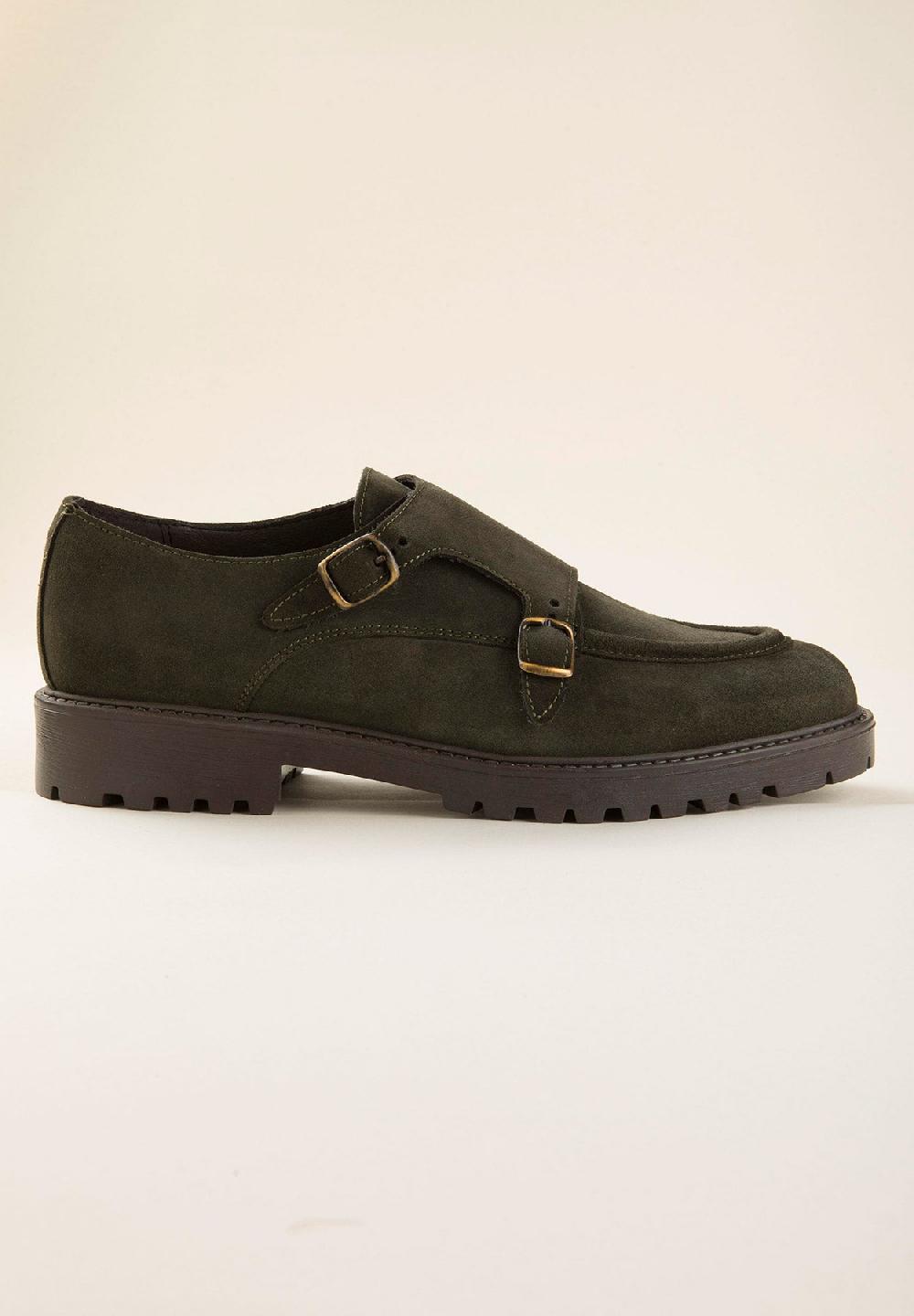 Angelico Monk doppia fibbia verde camoscio Sconto