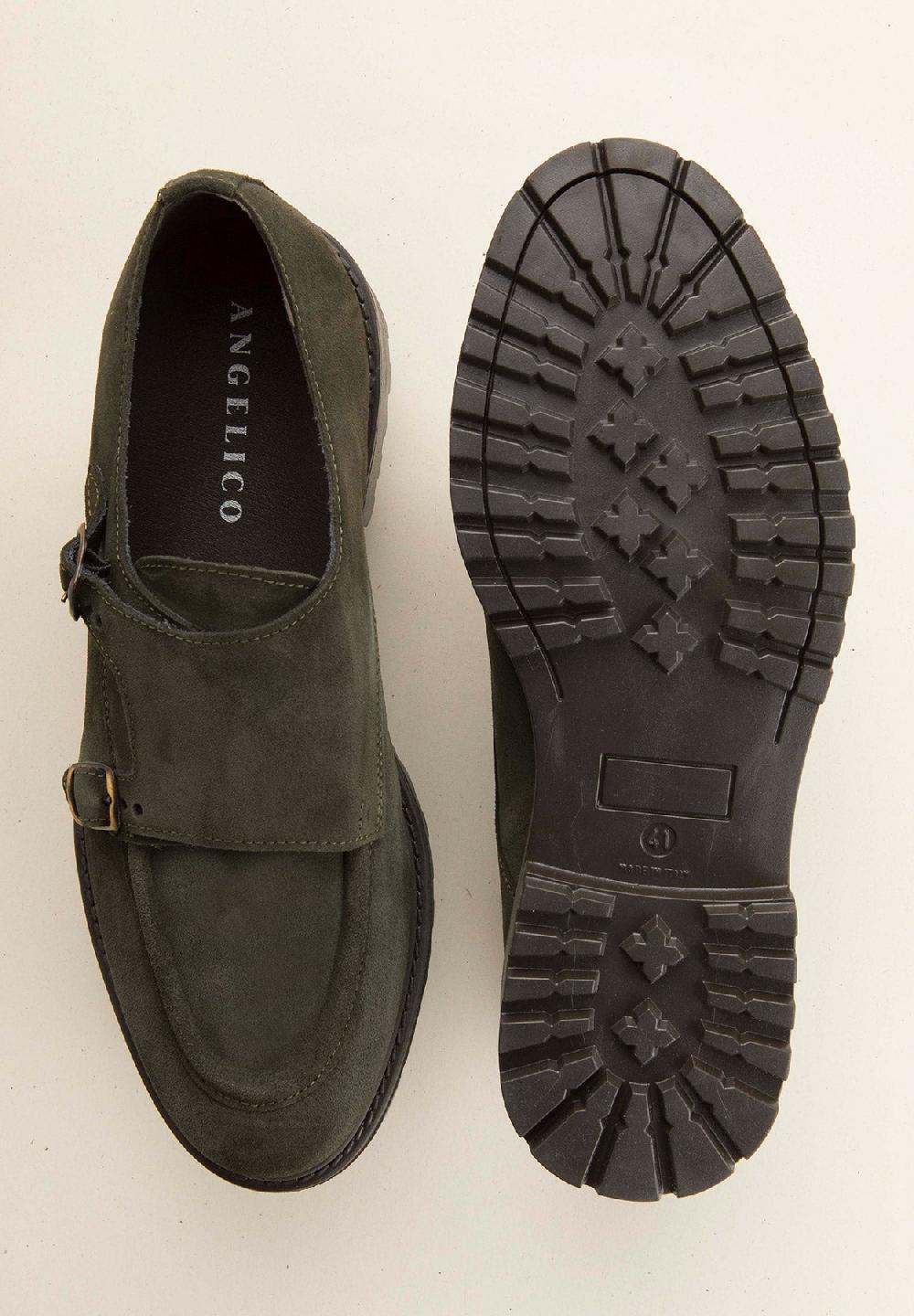 Angelico Monk doppia fibbia verde camoscio Sconto