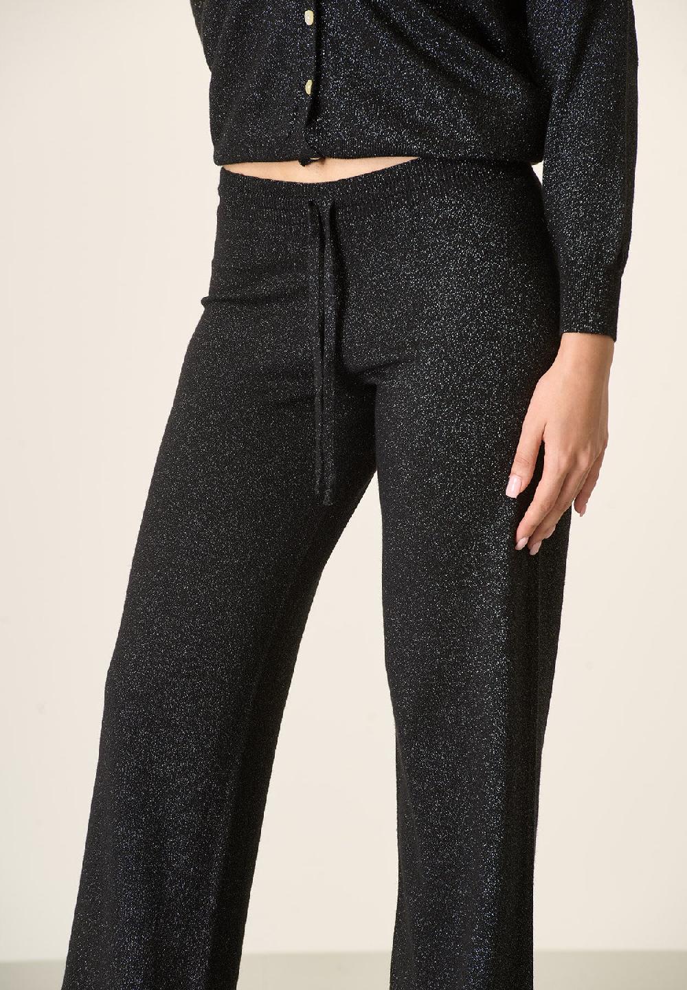 Angelico Pantalone nero lurex in maglia con coulisse Online