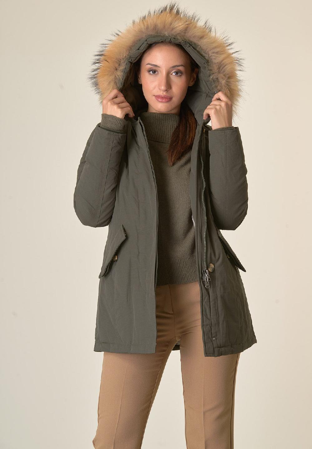 Angelico Parka verde con finta pelliccia staccabile Hotsell