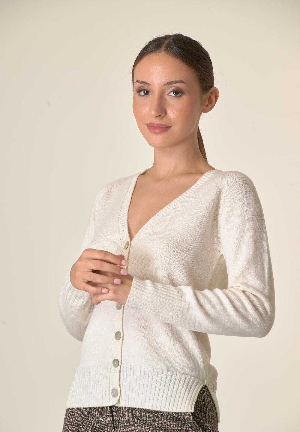 Angelico Cardigan ecrù lana merinos manica raglan Vendita Economica