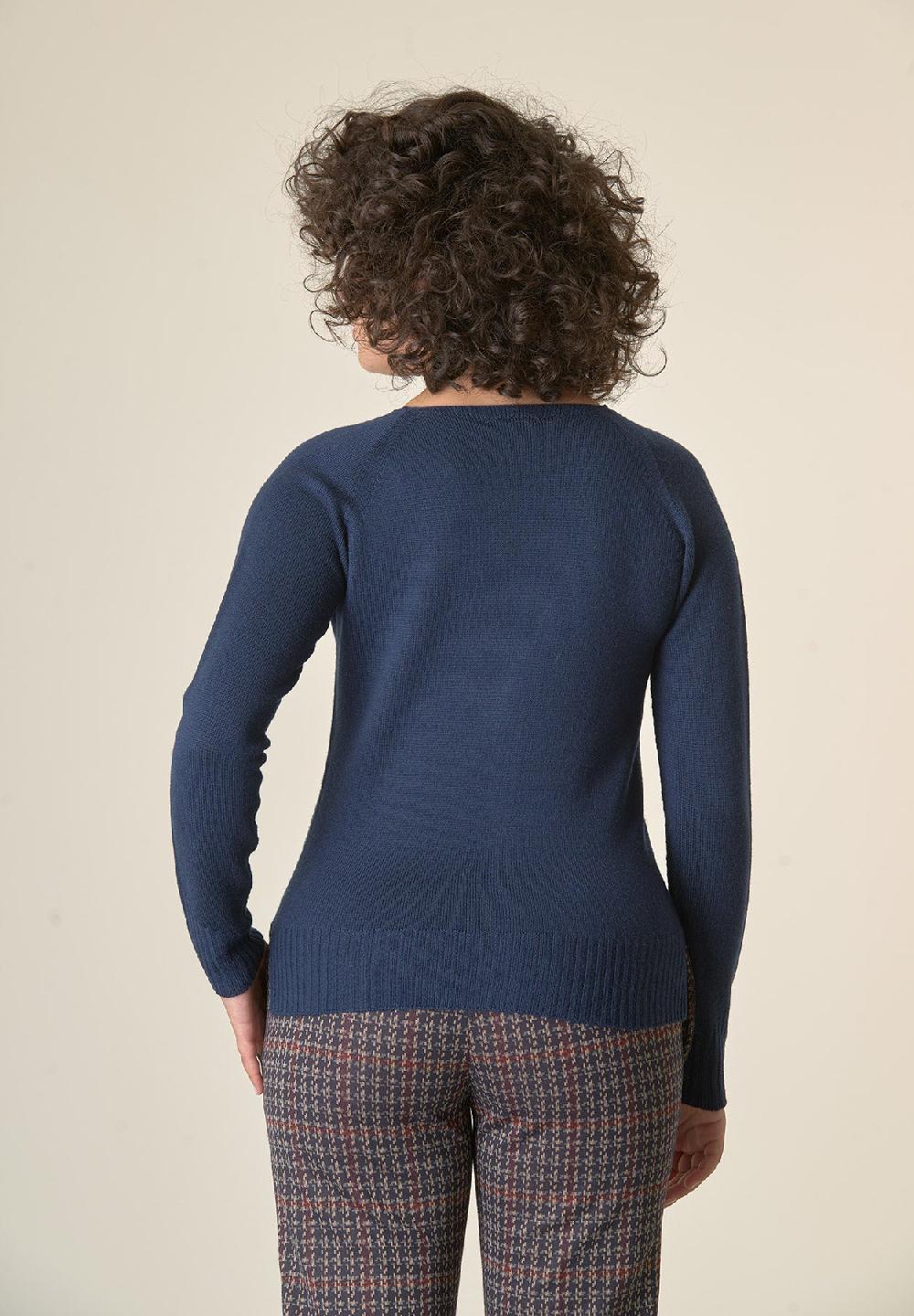 Angelico Cardigan blu lana merinos manica raglan Negozio