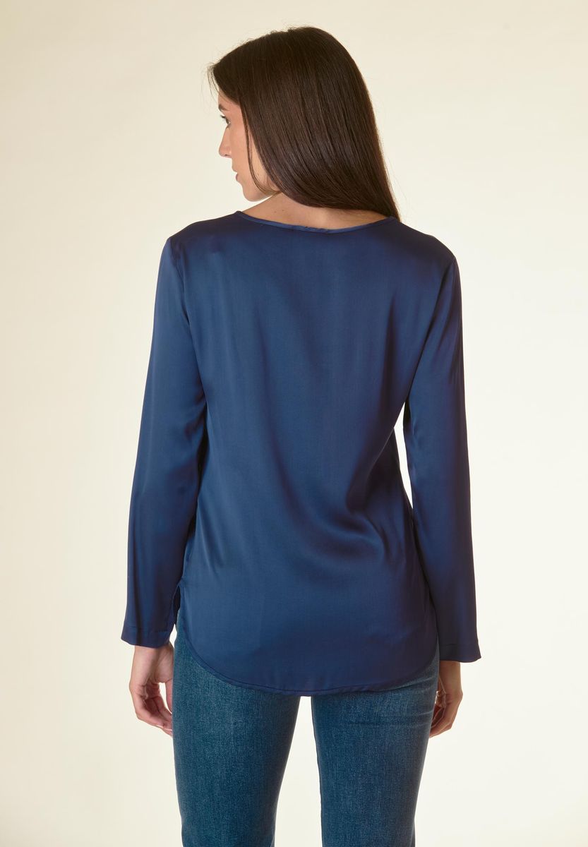 Angelico Blusa blu manica lunga raso viscosa Italia