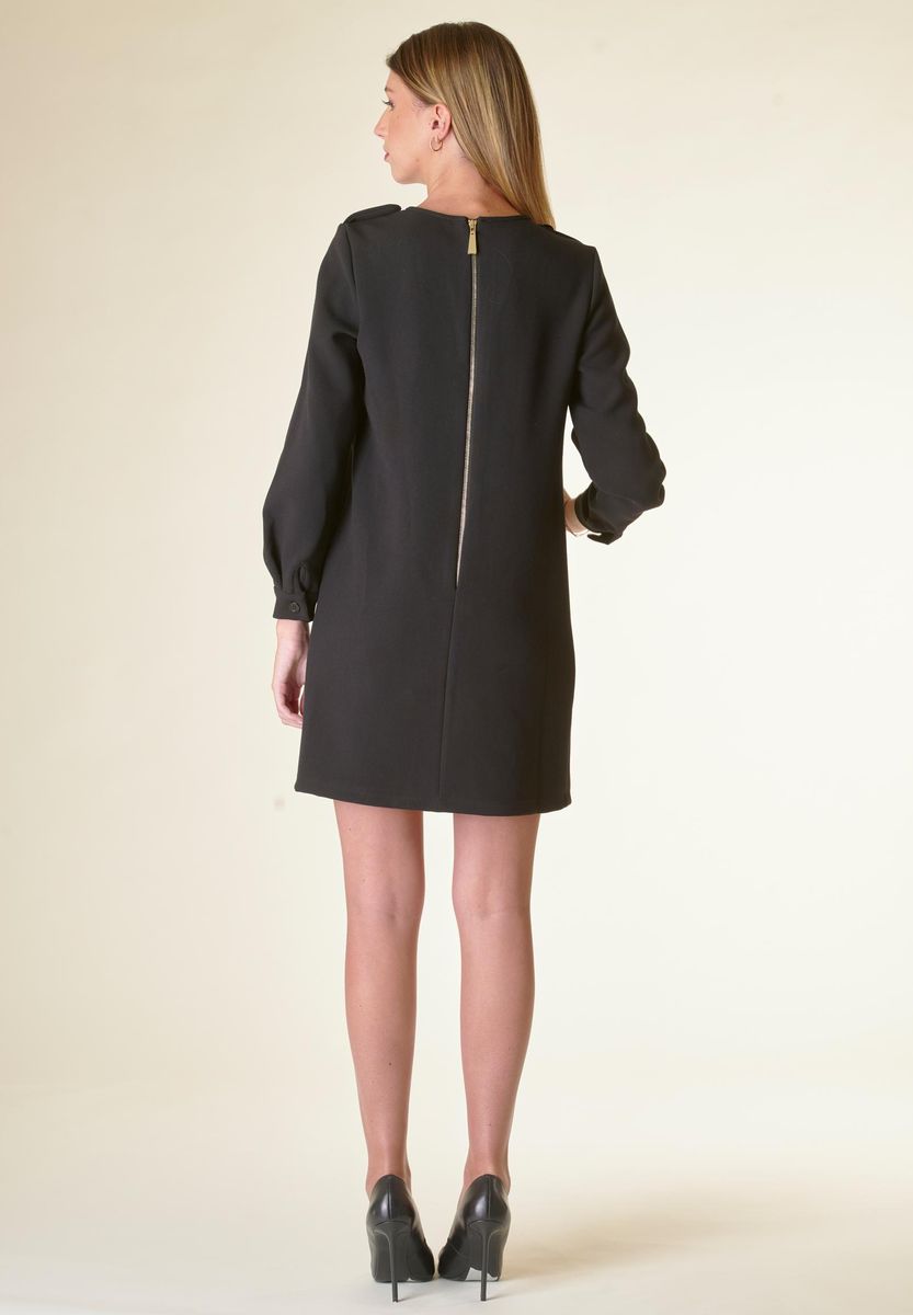 Angelico Vestito nero corto crepe con taschini In Linea