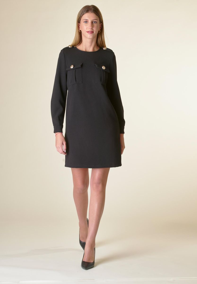 Angelico Vestito nero corto crepe con taschini In Linea