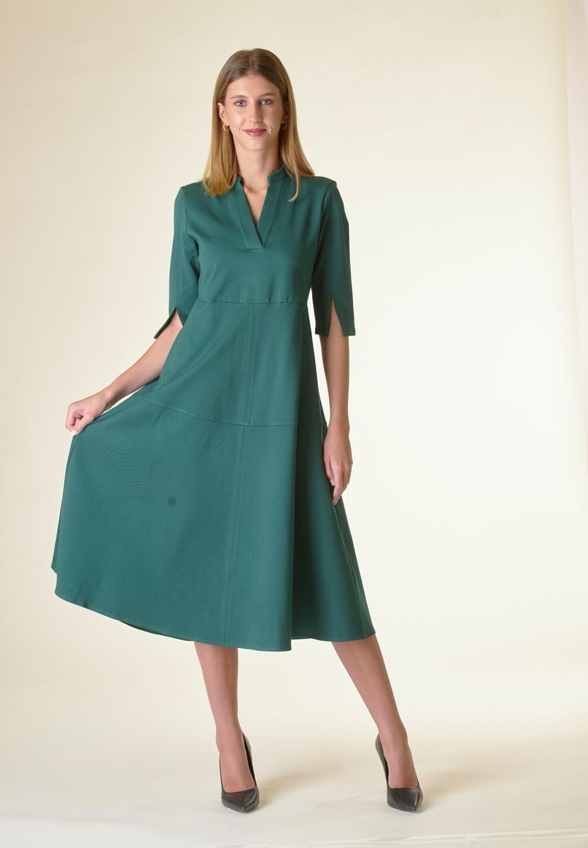 Angelico Vestito verde v midi svasato con cintura Promozione