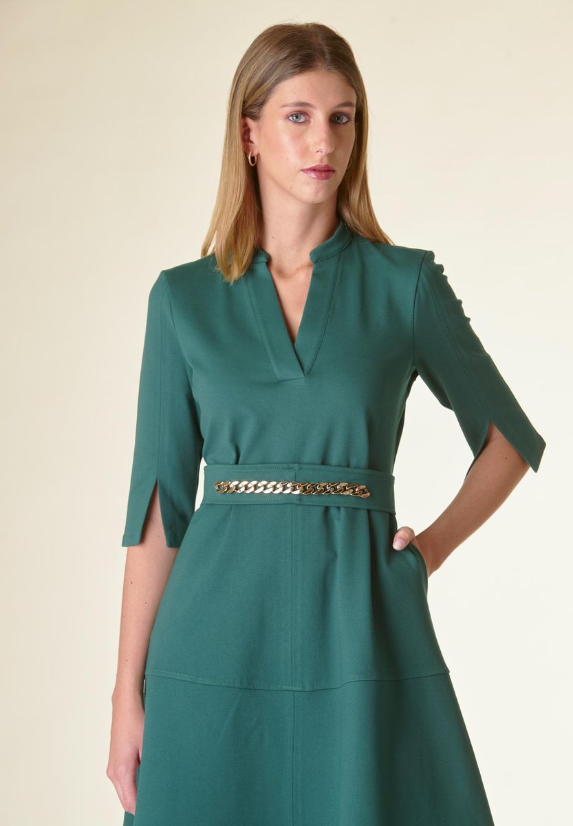 Angelico Vestito verde v midi svasato con cintura Promozione