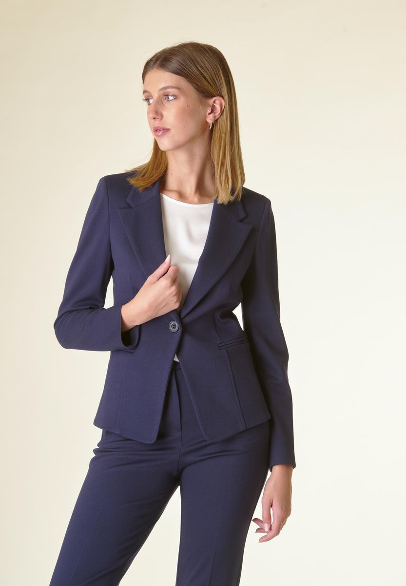 Angelico Giacca blu 1 bottone sciancrata twill Acquista Ora