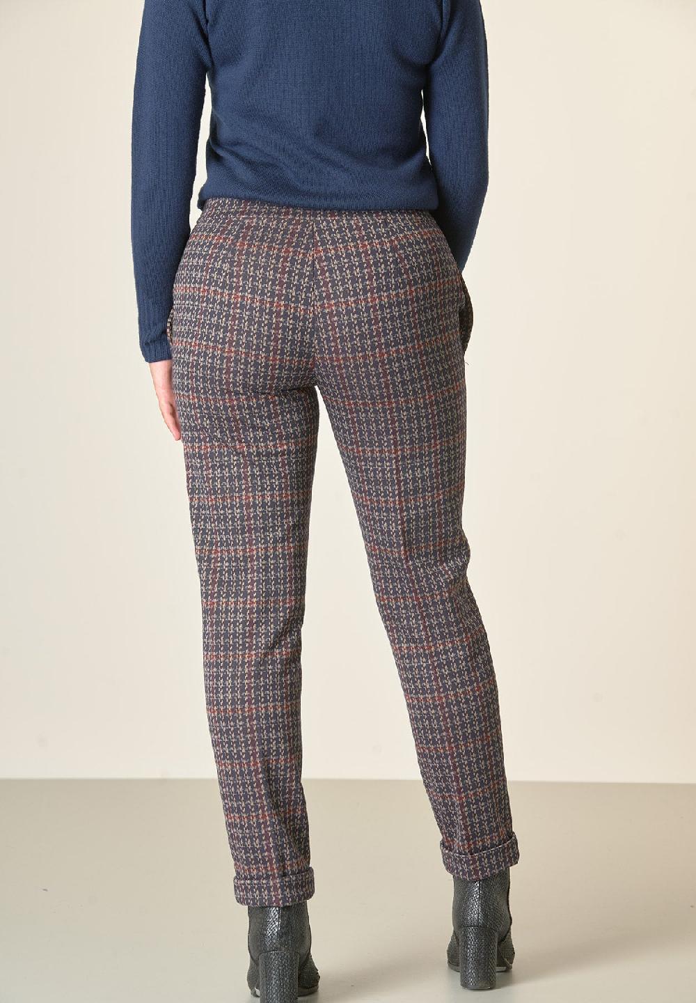 Angelico Pantalone blu fantasia quadri risvolto Shopping Online