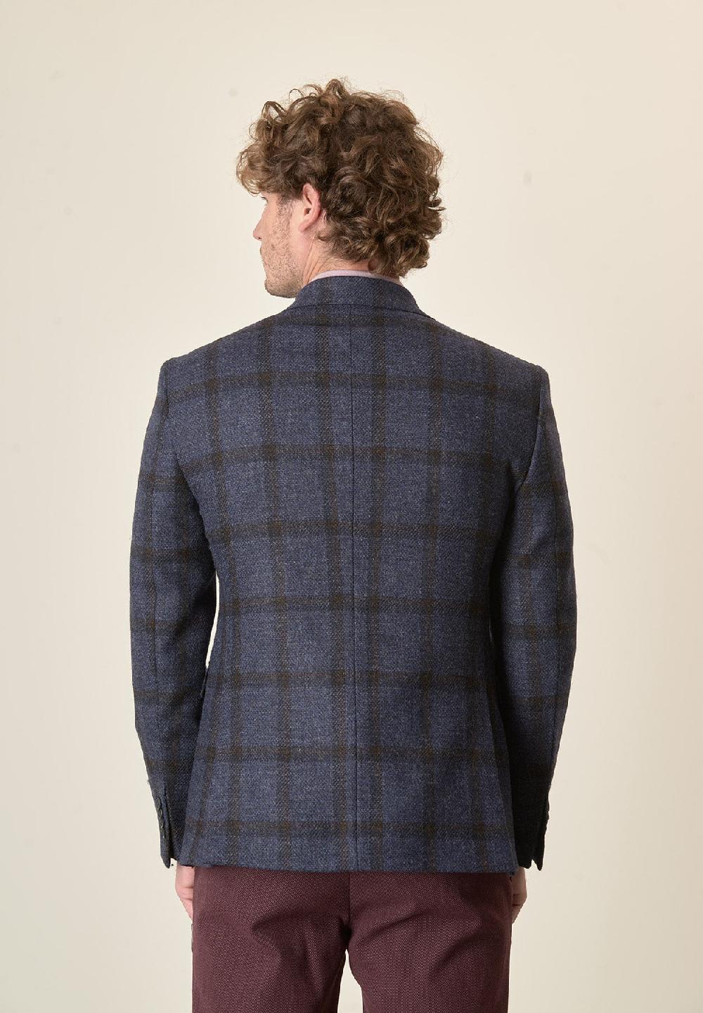 Angelico Giacca blu Galles lana vergine custom fit Affare Del Giorno