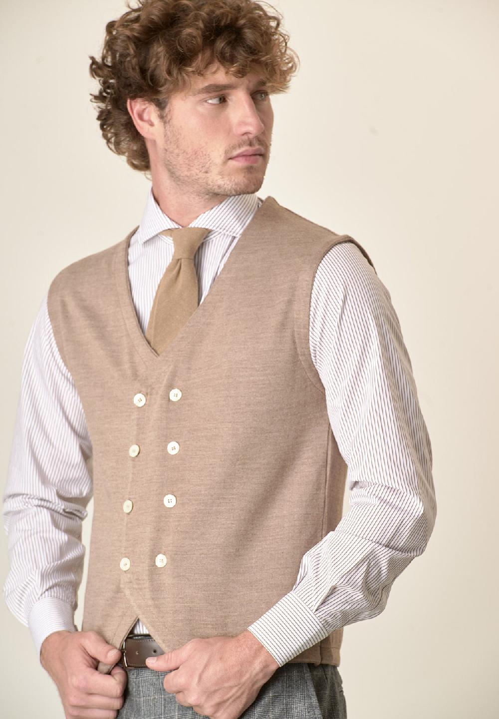 Angelico Gilet beige doppiopetto misto lana Convenienza