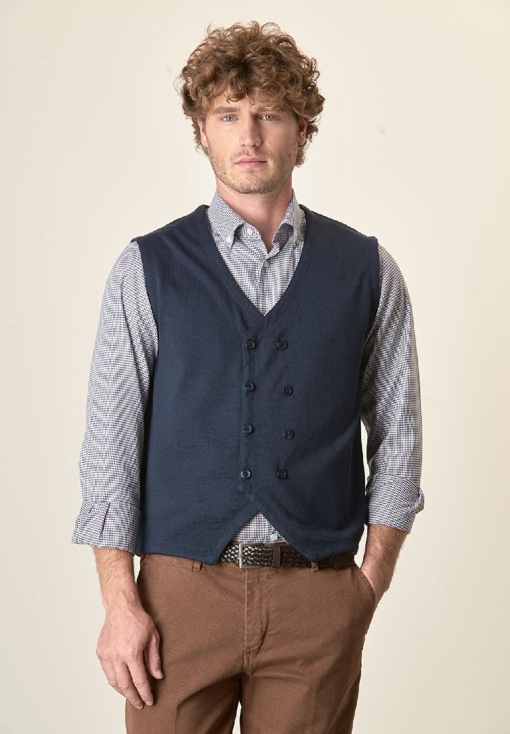 Angelico Gilet blu doppiopetto misto lana Enormi risparmi