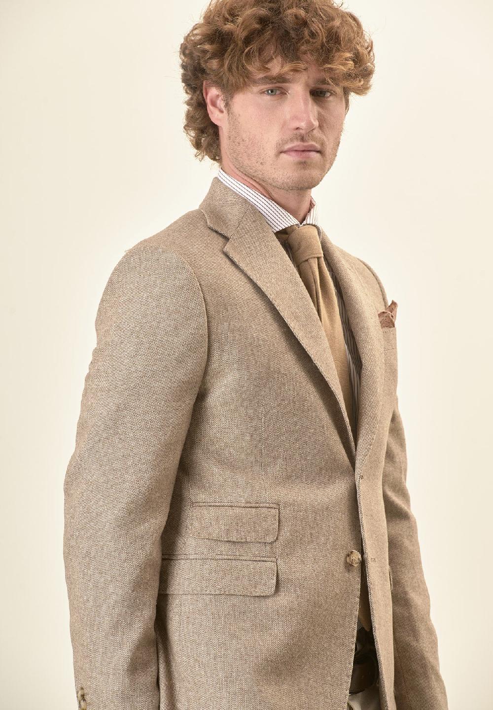 Angelico Giacca beige knickerbocker misto lana custom fit Offerta