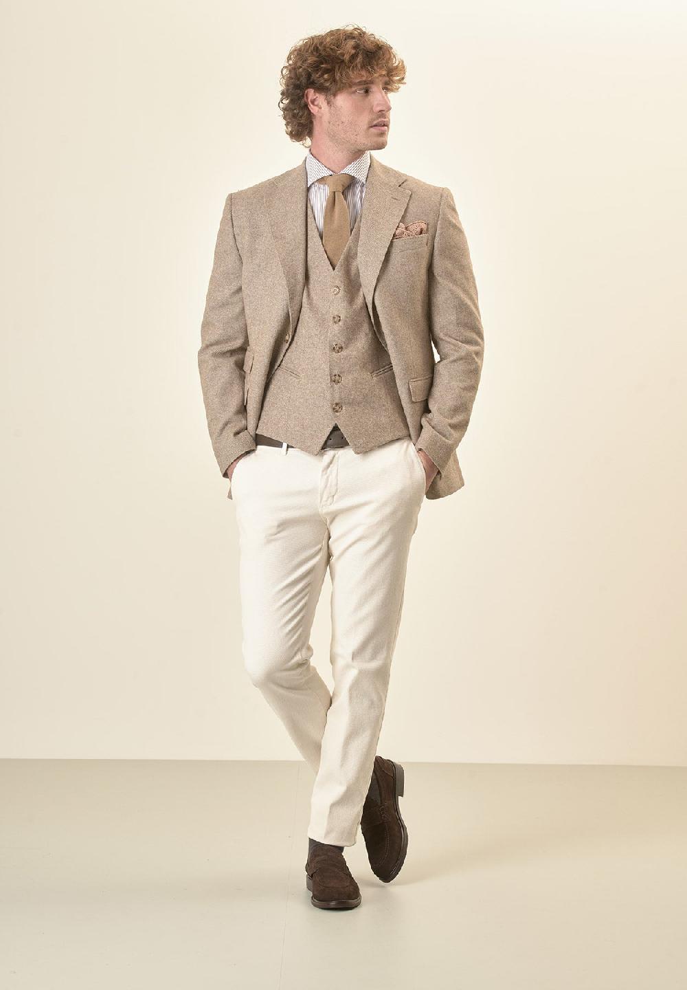 Angelico Giacca beige knickerbocker misto lana custom fit Offerta