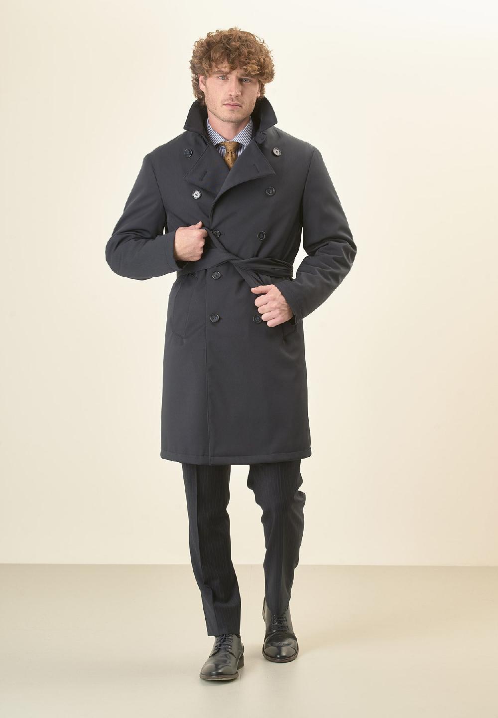 Angelico Trench blu doppiopetto con cintura Outlet
