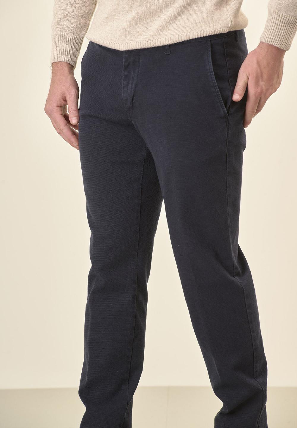Angelico Pantalone blu microstruttura cotone stretch slim fit Promozione temporanea
