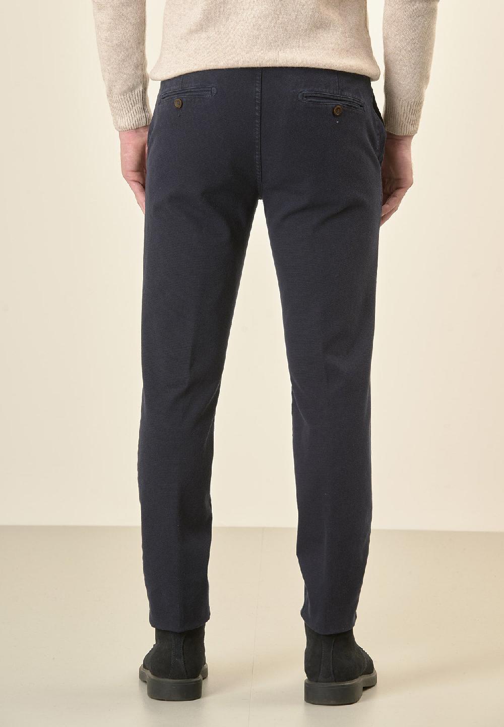 Angelico Pantalone blu microstruttura cotone stretch slim fit Promozione temporanea