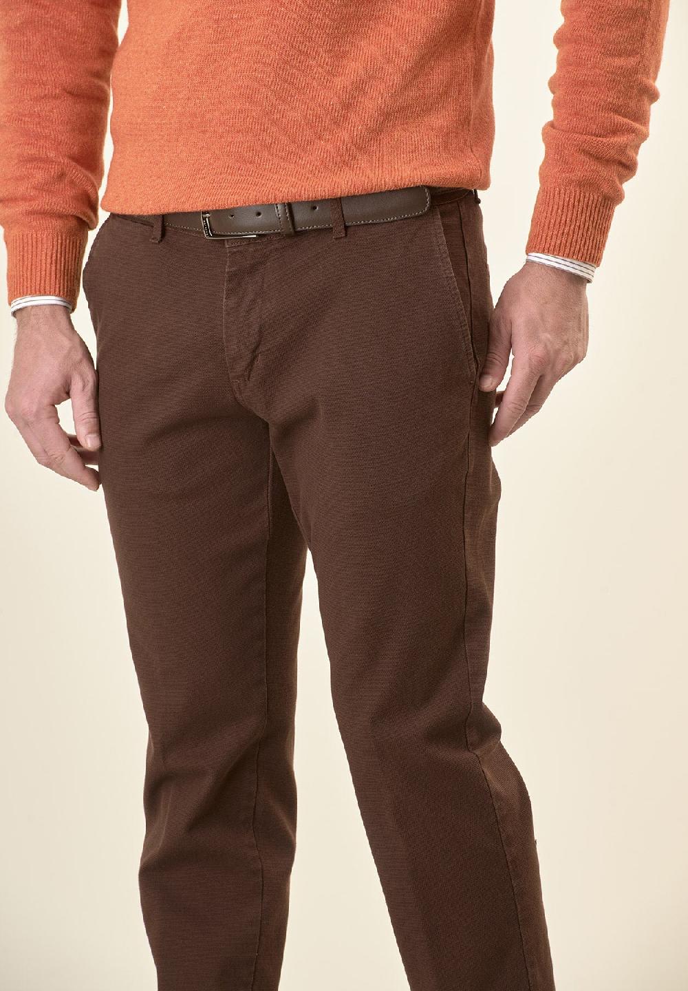 Angelico Pantalone marrone microstruttura cotone stretch slim fit Saldi Di Fabbrica