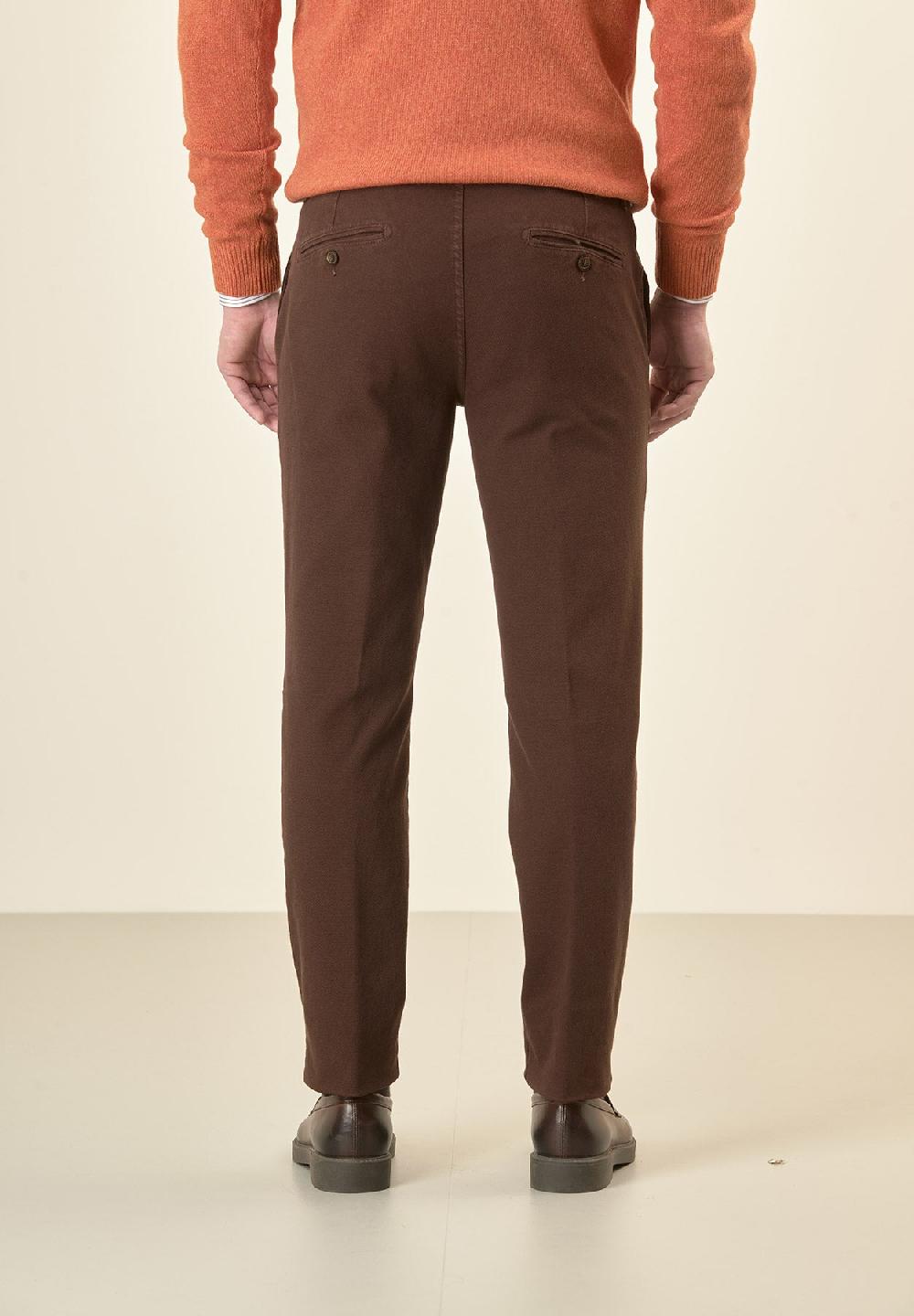 Angelico Pantalone marrone microstruttura cotone stretch slim fit Saldi Di Fabbrica