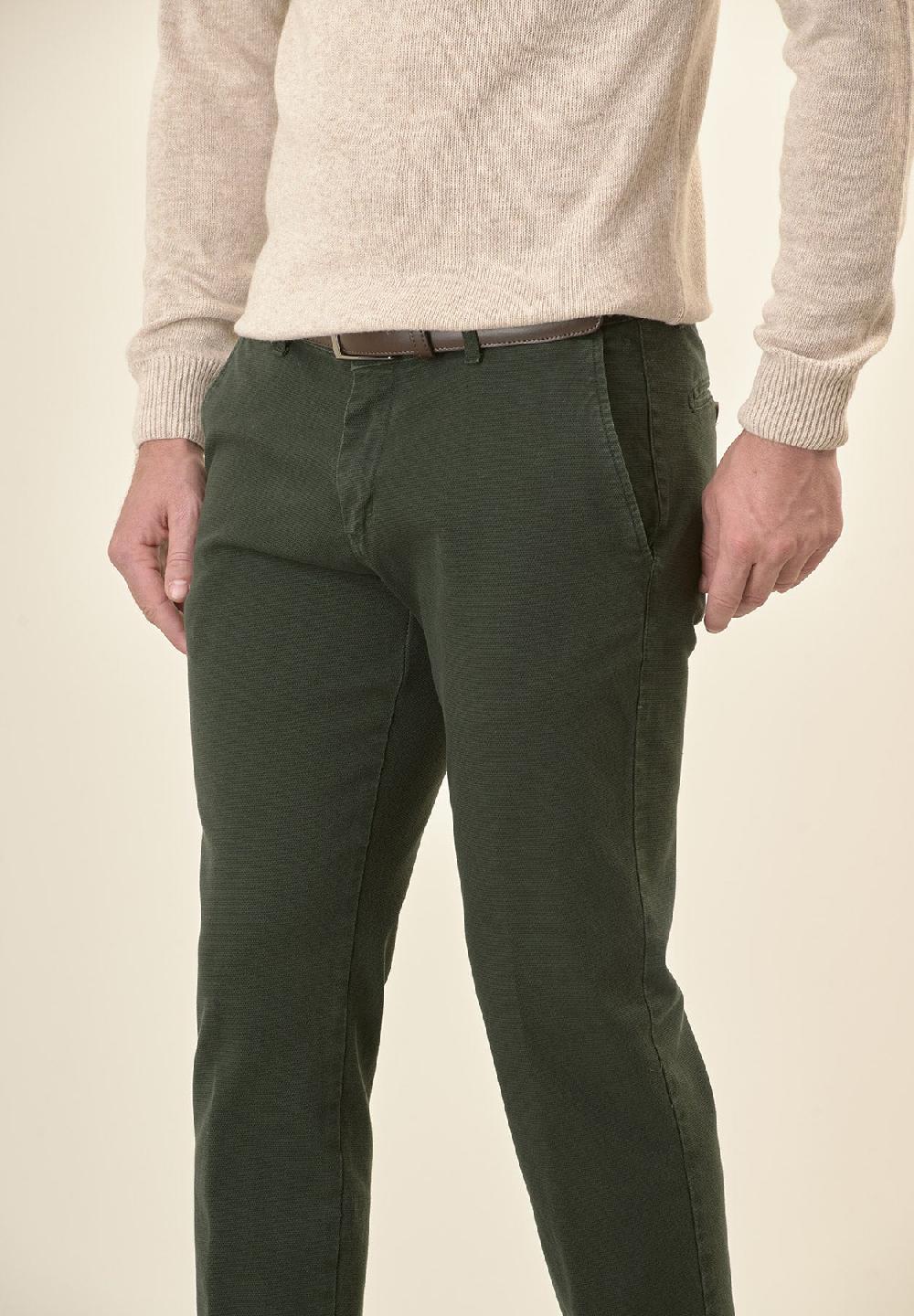 Angelico Pantalone verde microstruttura cotone stretch slim fit Vendite Flash
