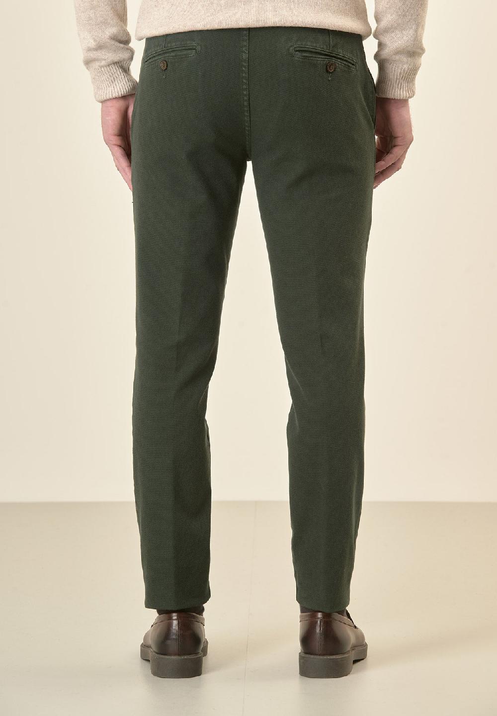 Angelico Pantalone verde microstruttura cotone stretch slim fit Vendite Flash