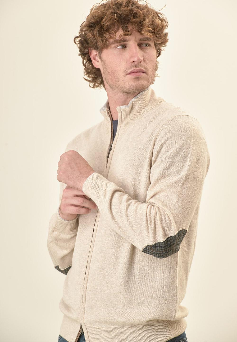 Angelico Giacca zip beige toppe misto cashmere In Saldo