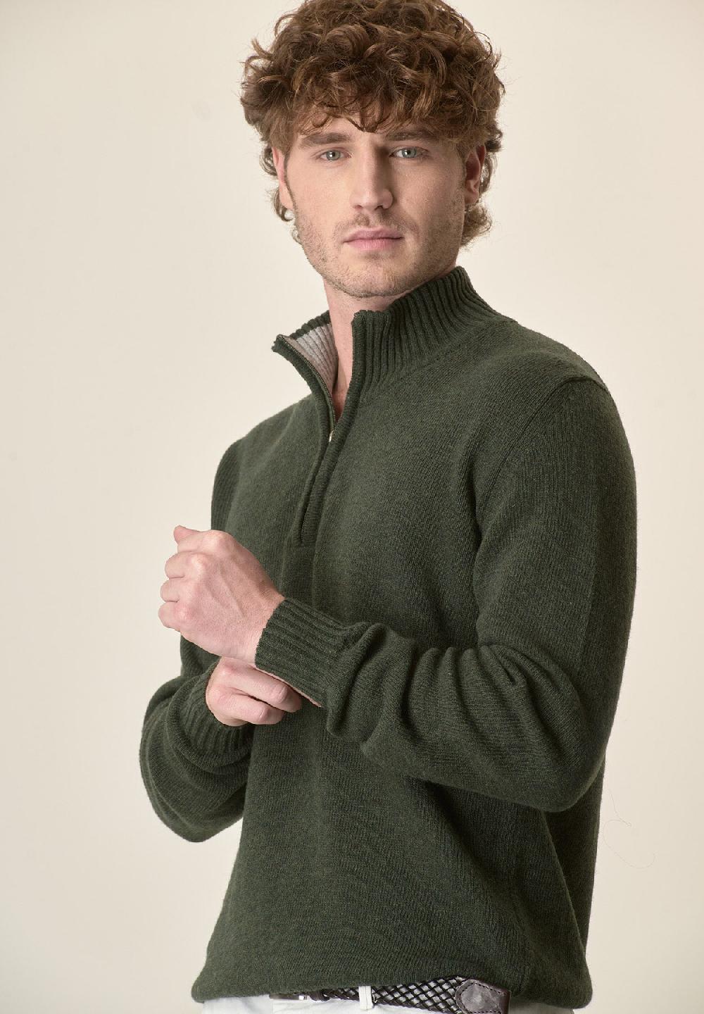 Angelico Lupetto zip verde misto lana Italy