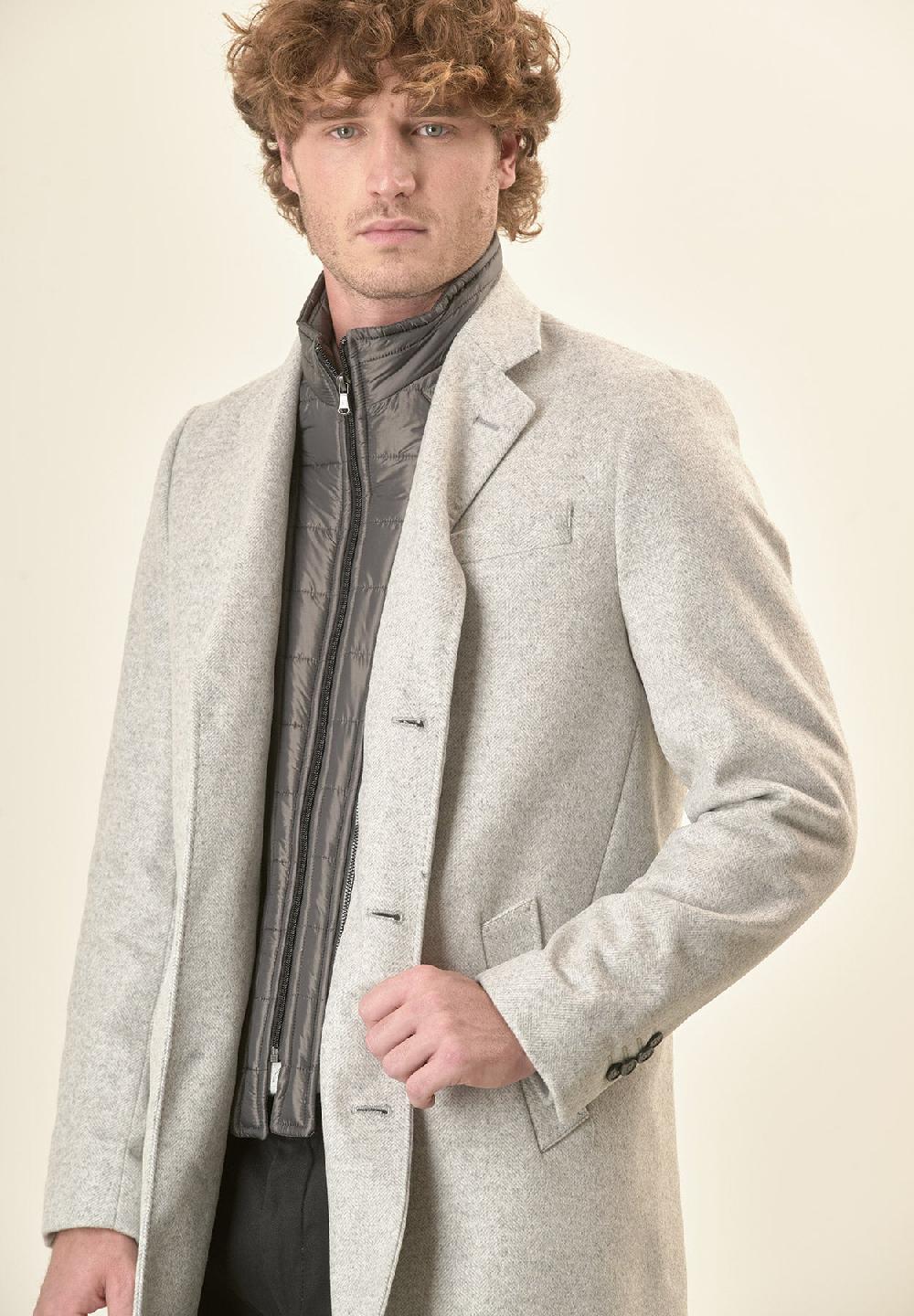 Angelico Cappotto grigio misto cashmere resca pettorina staccabile Black Friday Prezzi