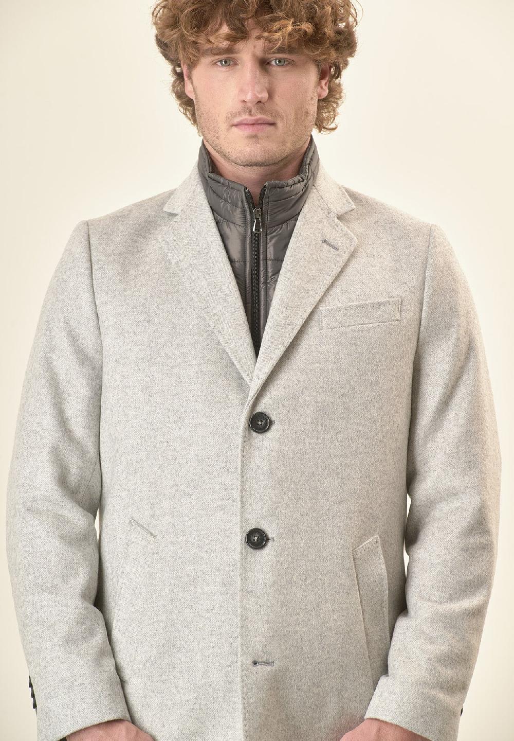 Angelico Cappotto grigio misto cashmere resca pettorina staccabile Black Friday Prezzi
