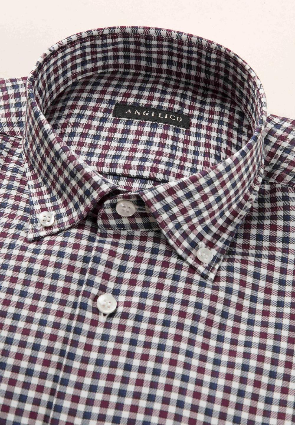 Angelico Camicia blu bordeaux quadretto cotone regular fit Prezzo Ridotto