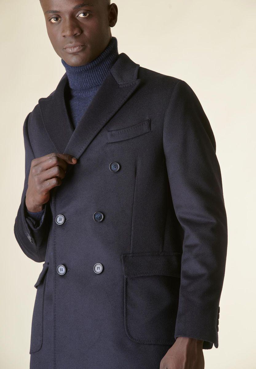 Angelico Cappotto blu doppiopetto lana-cashmere tasconi Sconto