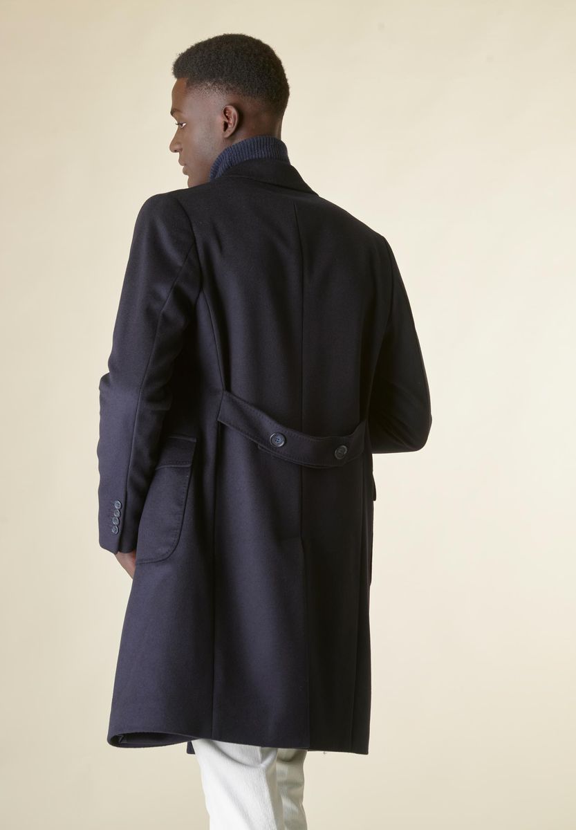 Angelico Cappotto blu doppiopetto lana-cashmere tasconi Sconto