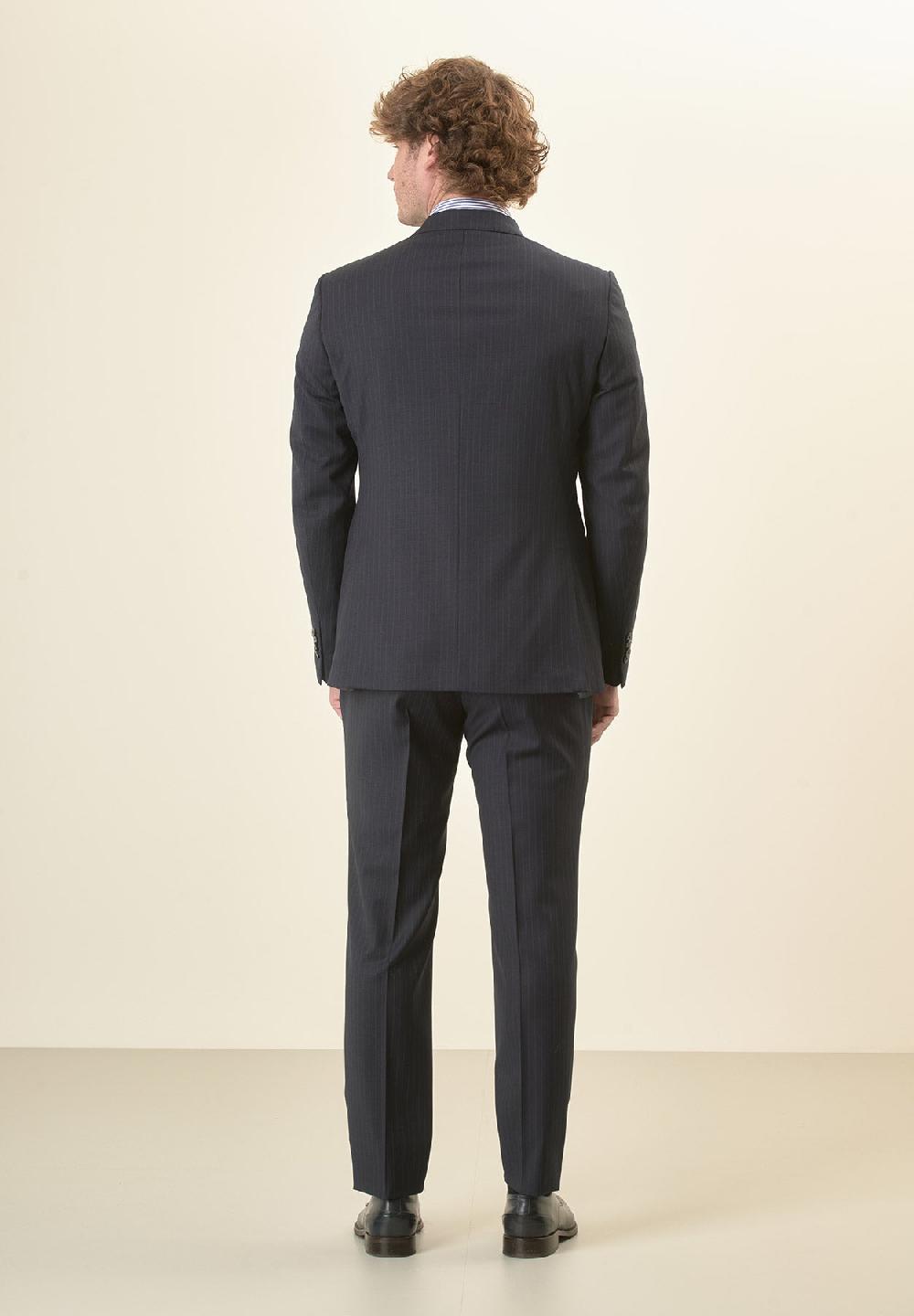 Angelico Abito blu scuro gessato lana vergine stretch custom fit Outlet