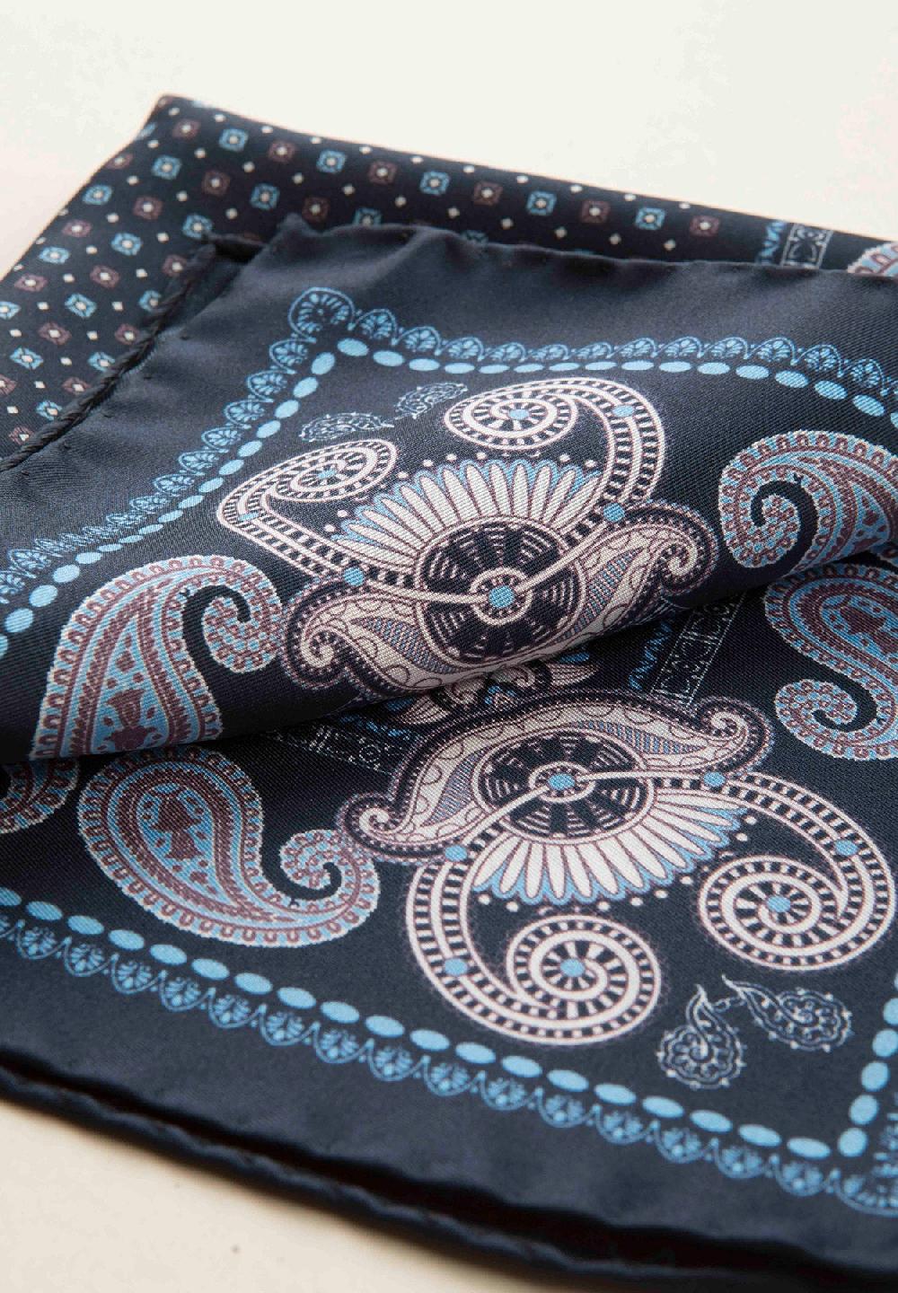 Angelico Pochette blu azzurra fantasia cashmere seta Saldi Di Fabbrica