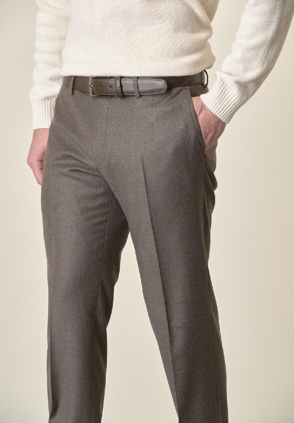 Angelico Pantalone marrone flanella lana vergine custom fit Sconto
