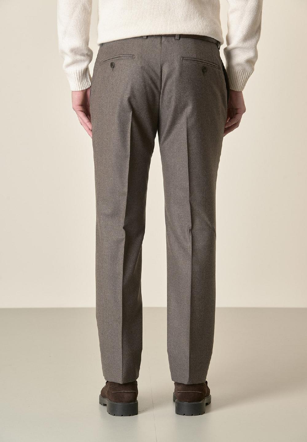 Angelico Pantalone marrone flanella lana vergine custom fit Sconto
