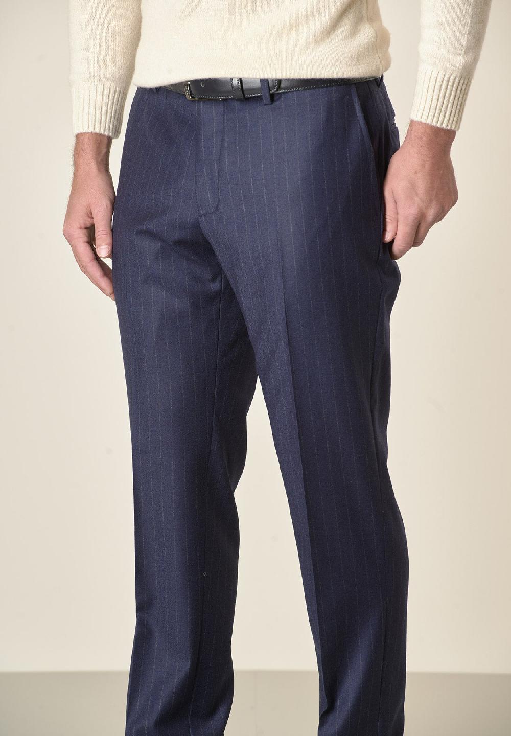 Angelico Pantalone blu gessato lana vergine custom fit Offerta