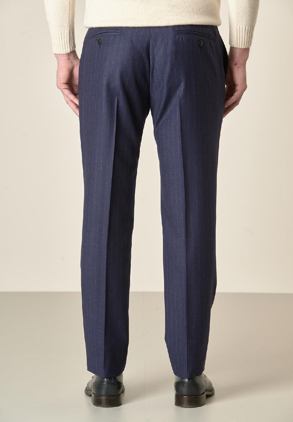 Angelico Pantalone blu gessato lana vergine custom fit Offerta