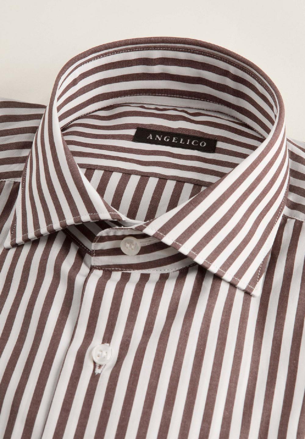 Angelico Camicia marrone bianca bacchettina cotone slim fit Hotsell