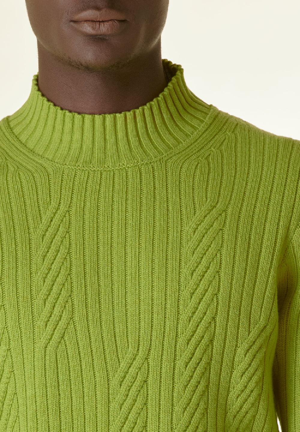 Angelico Lupetto verde acido coste e intreccio Online Outlet