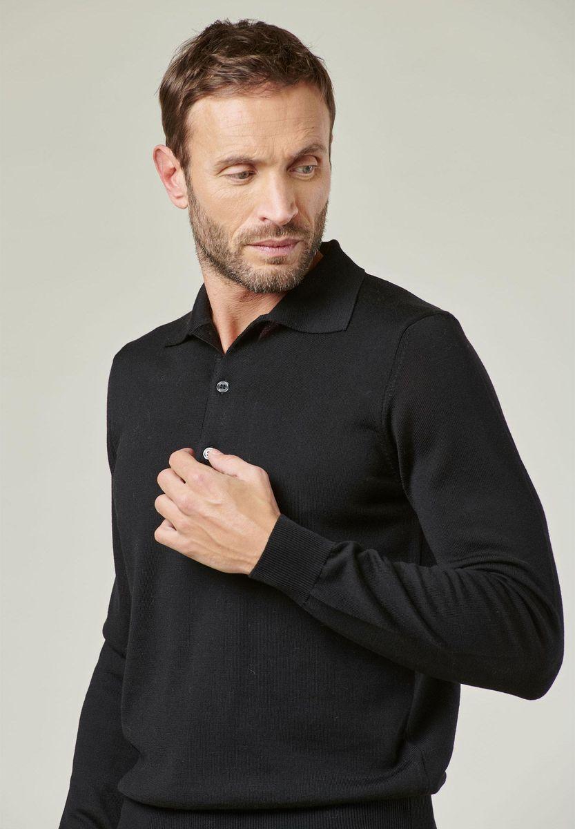 Angelico Polo in maglia nera merino Lana Gatto Vendita