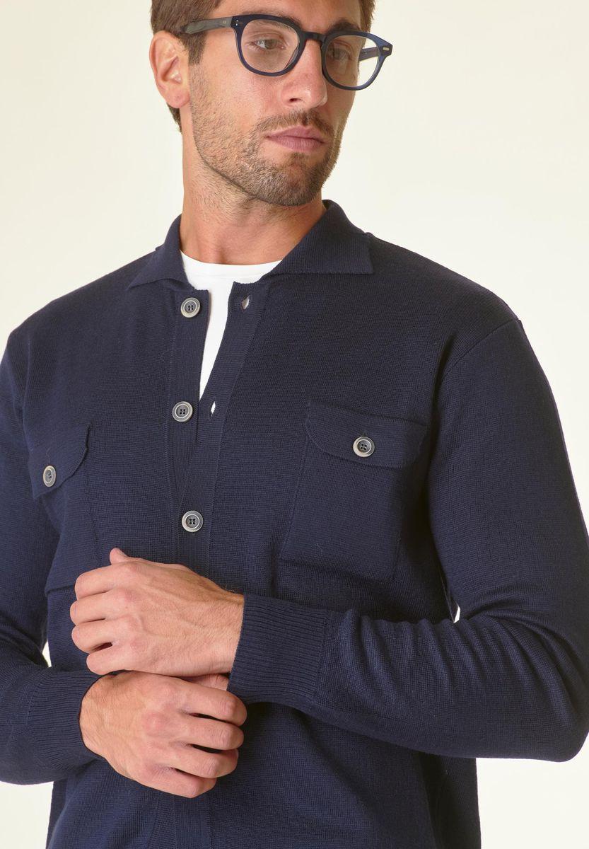 Angelico Giacca in maglia blu con taschini misto lana Pezzi Unici
