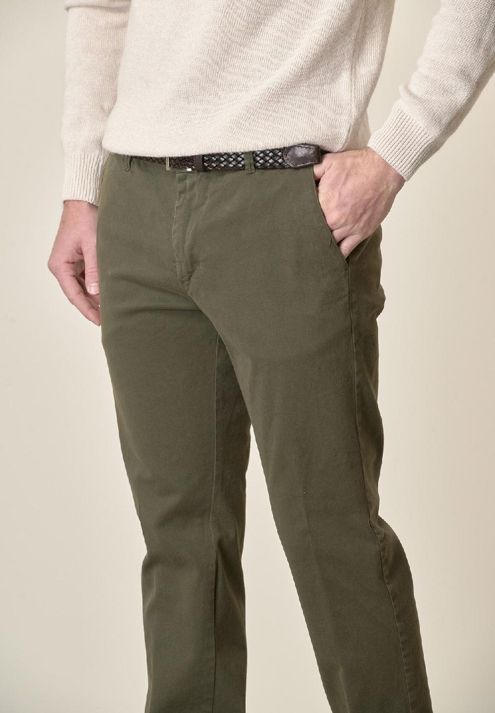 Angelico Pantalone verde militare gabardina cotone stretch slim fit Fino al 65% di sconto